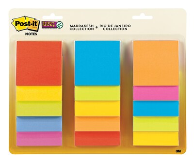 Post-it® Super Sticky Notes, 3 x 3, Marrakesh and Rio de Janeiro Collections, 45 Sheets/Pad, 15 Pa