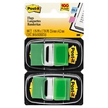 Post-it® Flags, 1 Wide, Green, 100 Flags/Pack (680-GN2)