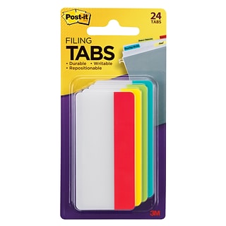 3M Post-it Durable File Tabs, 1 and 2, Bright Colors - 114 tabs