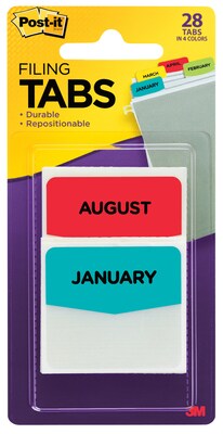 Post-it® Preprinted Month Tabs, 1 3/4 Wide, 4 Assorted Colors, 28 Tabs/Pack (686MONTH)