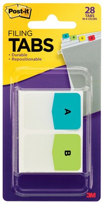 Post-it® Tabs, Pre-Printed Letters, 1 Wide, Assorted Colors, 28 Tabs/Pack (686-ALPHA)