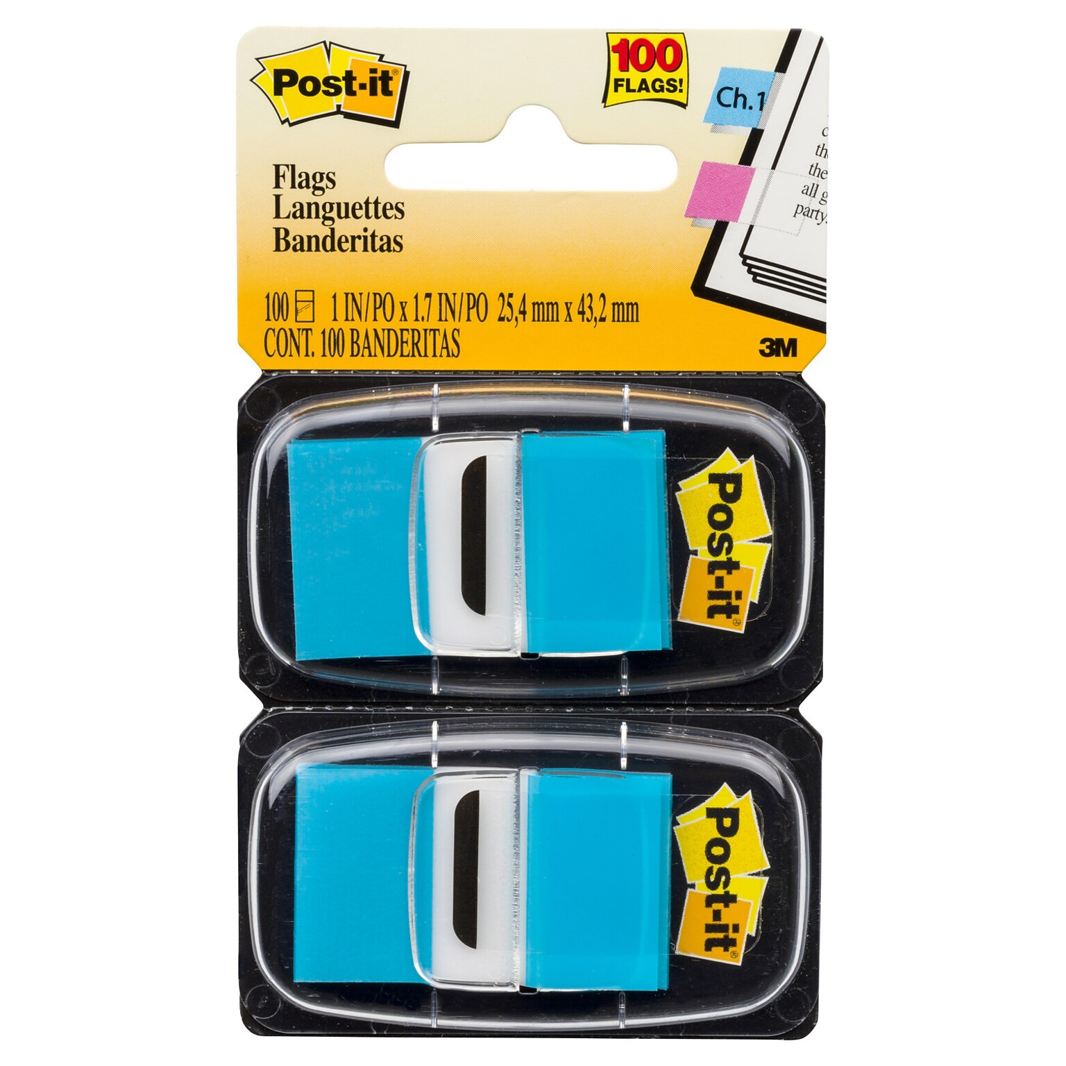 Post-it® Flags, 1 Wide, Blue, 100 Flags/Pack (680-BB2)