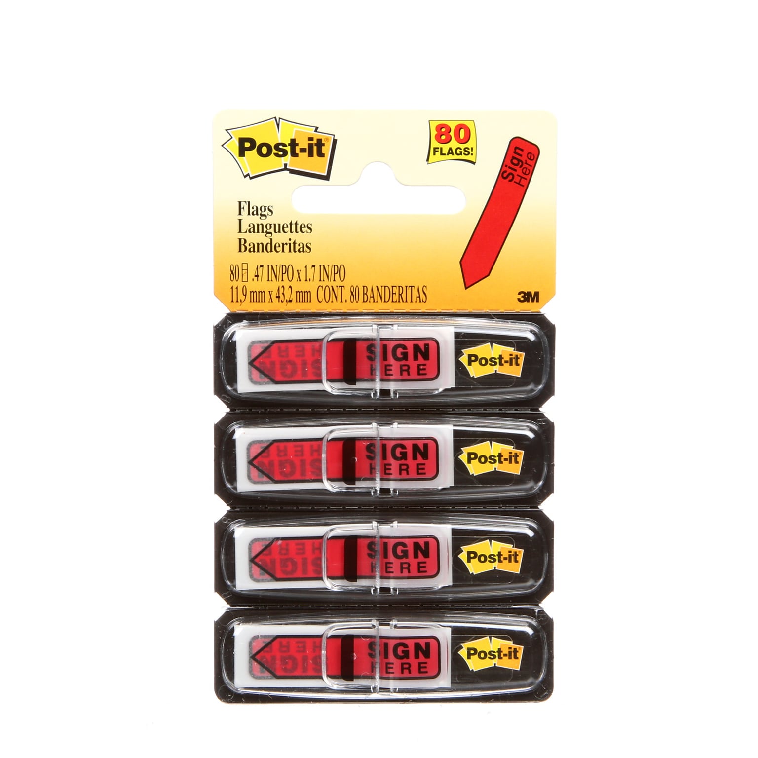 Post-it® Sign Here Message Flags, .47 Wide, Red, 80 Flags/Pack (684-RDSH)