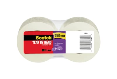Scotch® Tear By Hand Mailing Packing Tape, 1.88W x 50 Yards, Clear, 2 Rolls (3842-2)