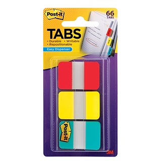 Post-it® Tabs, 1 Wide, Solid, Assorted Colors, 66 Tabs/Pack (686-RYB)