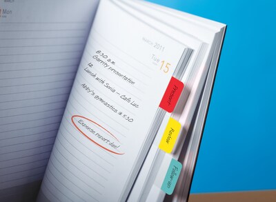 Post-it® Tabs, 1" Wide, Solid, Assorted Colors, 66 Tabs/Pack (686-RYB)
