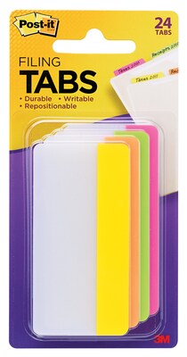 Post-it® Filing Tabs, 3 Wide, Solid, Assorted Colors, 24 Tabs/Pack (686-PLOY3IN)