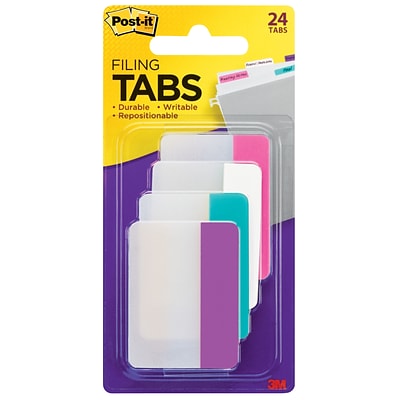 Post-it® Durable Filing Tabs, 2 Wide, Assorted Colors, 24 Tabs/Pack (686PWAV)