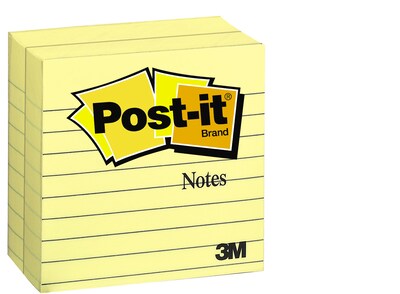 Post-it® Notes, 4 x 4, Canary Yellow, Lined, 300 Sheets/Pad, 2 Pads/Pack (675-YL-2PK)