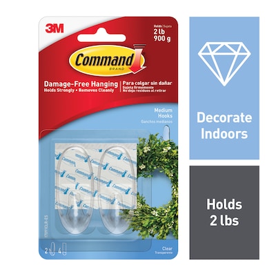 Command™ Medium Hooks, Clear, 2/Pack (17091CLR-ES)