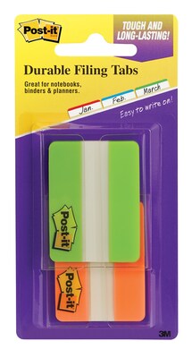 Post-it® Durable Tabs, 2 Wide, Green/Orange, 44 Tabs/Pack (686-2GO)