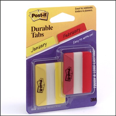 Post-it® Durable Tabs, 2 Wide, Red/Yellow, 44 Tabs/Pack (686-2RY)