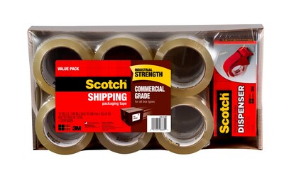Scotch® Commercial Grade Shipping Packing Tape, 1.88 x 54.6 yds., Clear, 12 Rolls (3750-12-DP3)