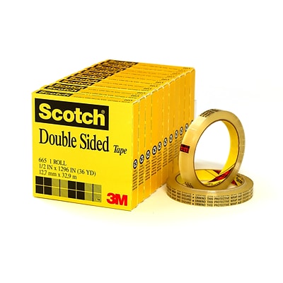 Scotch® Permanent Double Sided Tape Refill, 1/2 x 36 yds., 3 Core, 12 Rolls (665-12PK)