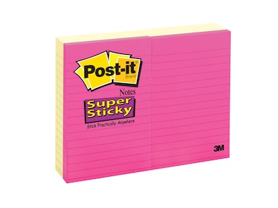 Post-it® Super Sticky Notes, 4 x 6 Canary Yellow, Lined, 100