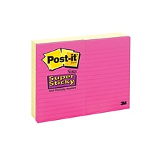 Post-it® Super Sticky Notes, 4 x 6 Canary Yellow, Lined, 100 Sheets/Pad, 8 Pads/Pack (660-6SS+2YWB
