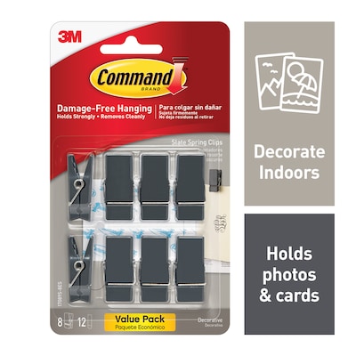 Command™ Spring Clips, Slate, 8 Clips/Pack (17089S-8ES)
