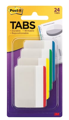 Post-it® Tabs, 2 Wide, Lined, Assorted Colors, 24 Tabs/Pack (686F-1)