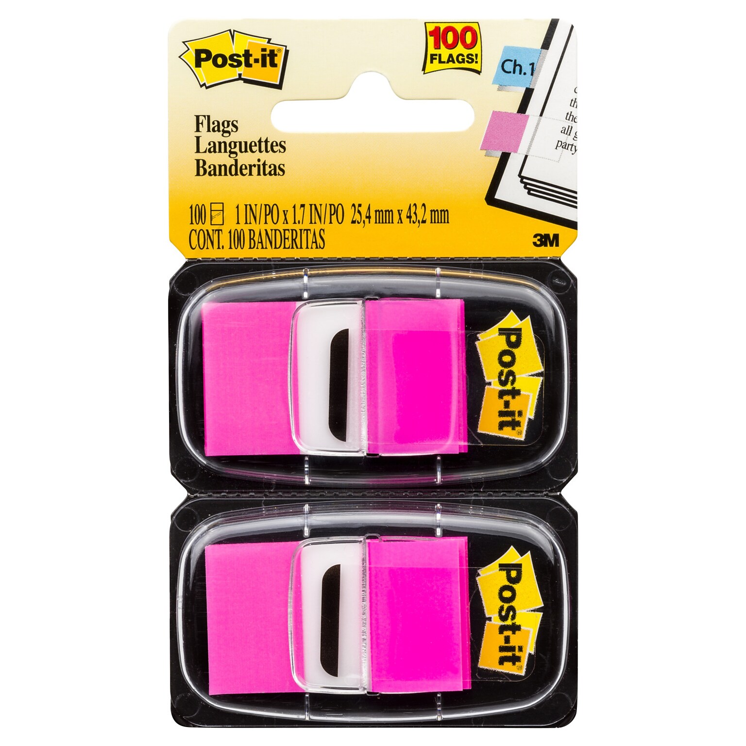 Post-it Flags, 1 Wide, Pink, 100 Flags/Pack (680-BP2)