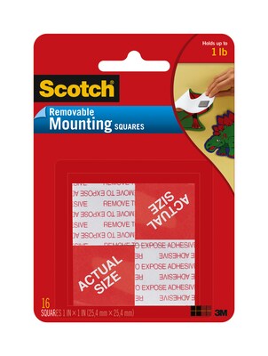 Scotch® Removable Mounting Squares, 1 x 1, 16/Pack