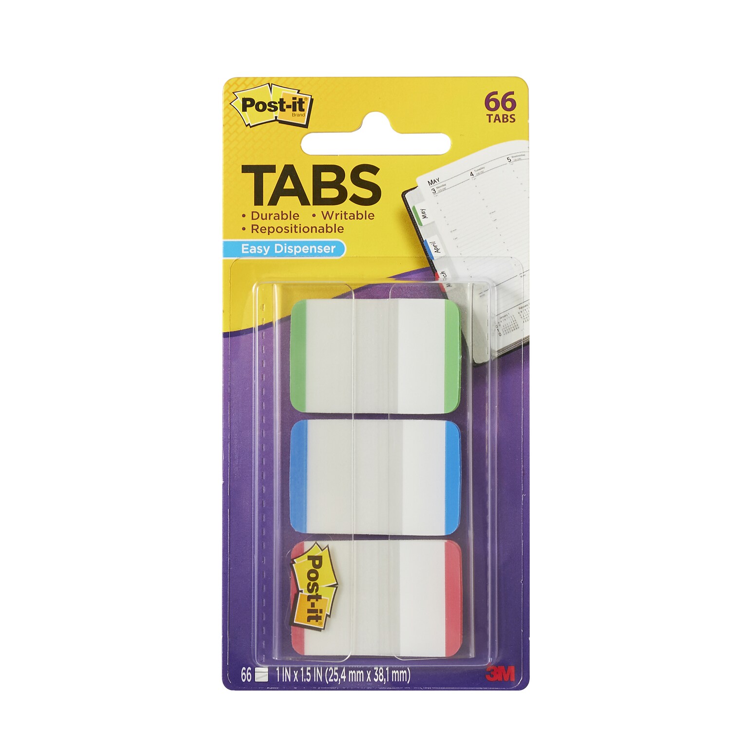 Post-it® Tabs, 1 Wide, Lined, Assorted Colors, 66 Tabs/Pack (686L-GBR)