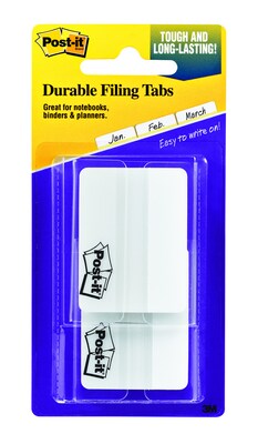 Post-it® Durable Tabs, 2" Wide., Solid, White, 50 Tabs/Pack (686F-50WH)