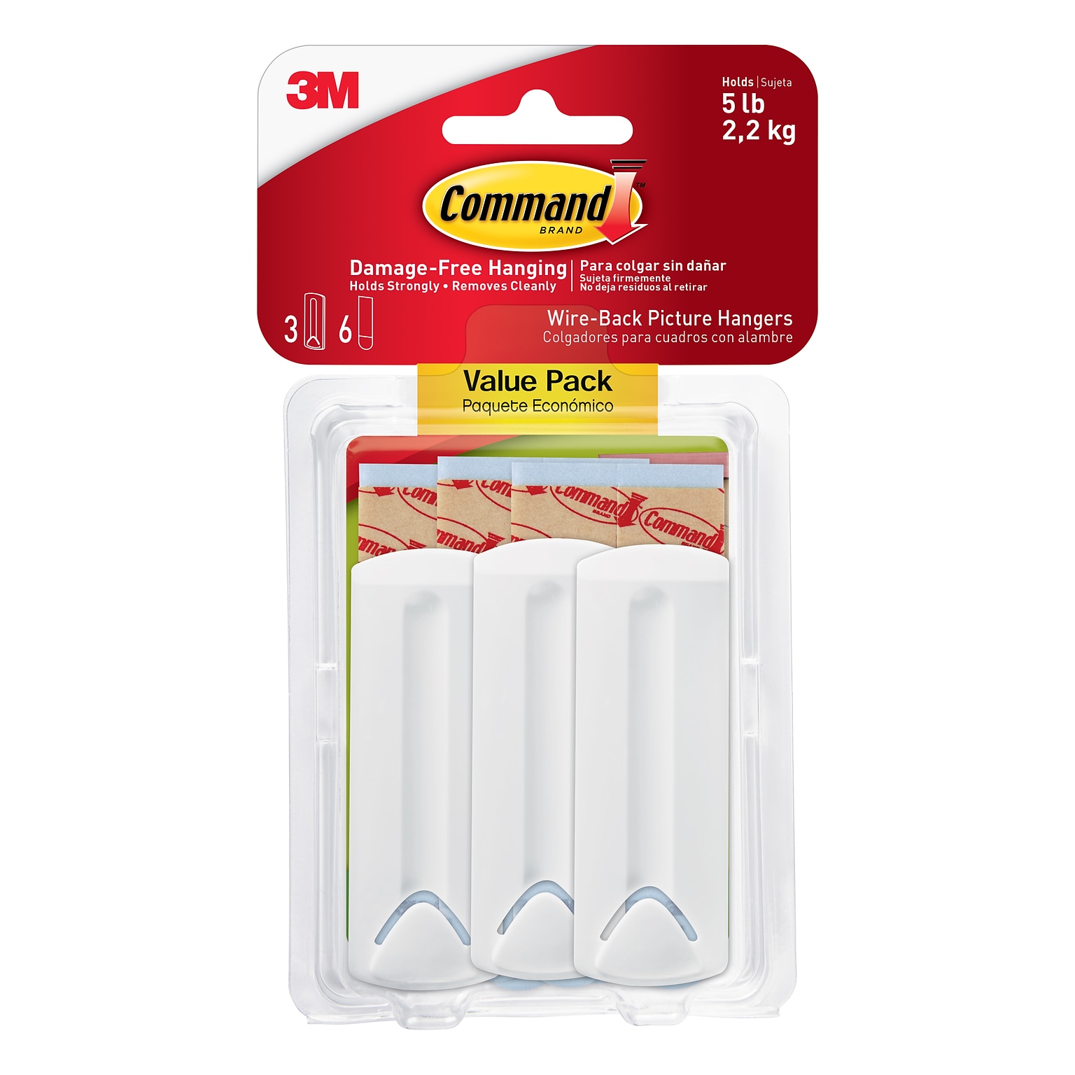 Command  Hanging Hooks, 5 lb., White, 3/Pack (17043-ES)