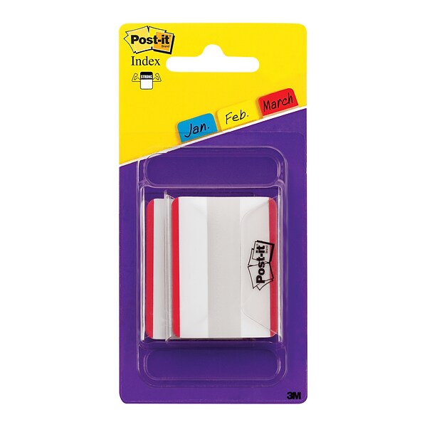 Post-it® Durable Tabs, 2 Wide, Solid, Red, 50 Tabs/Pack (686F-50RD)