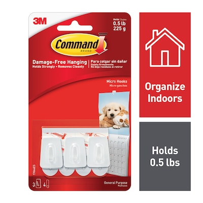 Command™ Micro Hooks, White, 3/Pack (17066ES)