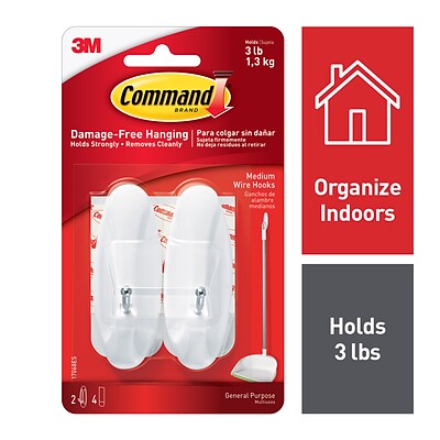 Command™ Wire Hooks, Medium, White, 2/Pack