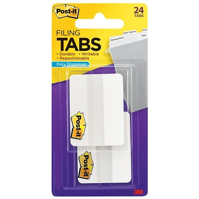 Post-it® Durable Tabs, 2 Wide, Solid, White, 24 Tabs/Pack (686-24WE)