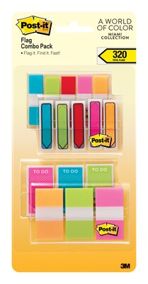 Post-it® 1/2 and 1 Flags, Miami Collection Combo Pack, 320 Flags/in Four On-The-Go Dispensers (683XLM)