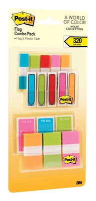 Post-it® 1/2" and 1" Flags, Miami Collection Combo Pack, 320 Flags/in Four On-The-Go Dispensers (683XLM)