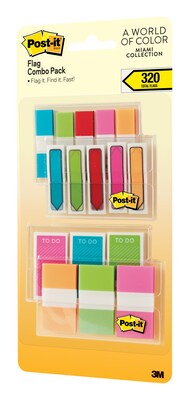 Post-it® 1/2" and 1" Flags, Miami Collection Combo Pack, 320 Flags/in Four On-The-Go Dispensers (683XLM)