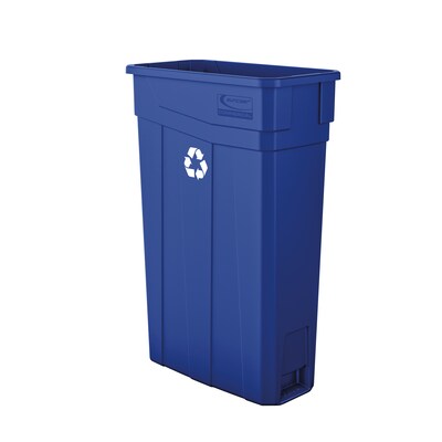 Resin Slim Trash Can Recycle Logo without Handles, 26 Gallon, Blue (TCN2030BLR)