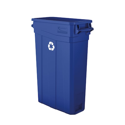 Resin Slim Trash Can Recycle Logo with Handles, 23 Gallon, Blue (TCNH2030BLR)