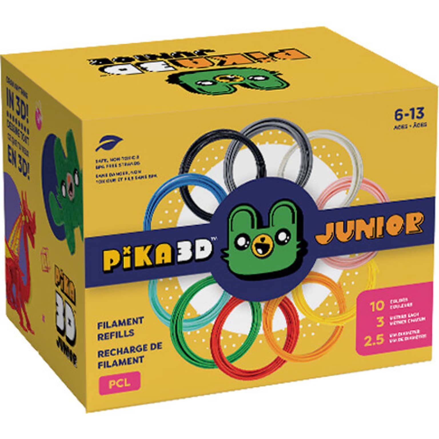 PiKA3D Pika3D Junior Filament Refills For 3D Pens, Multicolor (PIKAJRFILL10)