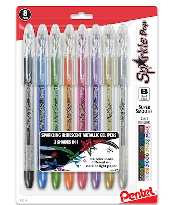 Pentel Sparkle Pop Metallic Gel Pens, 1.0 mm, Bold Point, Assorted Colors, 8/Pack (K91BPS8M)