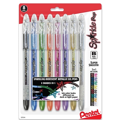 Pentel® Sparkle Pop™ Metallic Gel Pens, 1.0 mm Bold, Assorted Colors, 8/Pack (K91BPS8M)