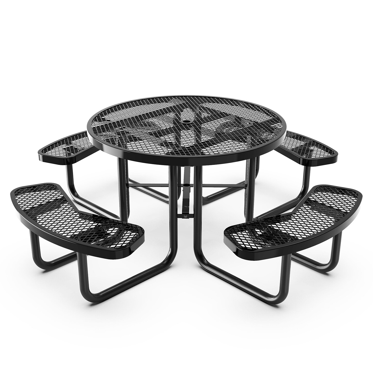 Flash Furniture Creekside Outdoor Picnic Table with Mesh Seats and Umbrella Hole, Black (SLFEMR46BK)