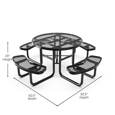 Flash Furniture Creekside Outdoor Picnic Table with Mesh Seats and Umbrella Hole, Black (SLFEMR46BK)