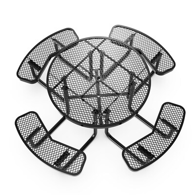 Flash Furniture Creekside Outdoor Picnic Table with Mesh Seats and Umbrella Hole, Black (SLFEMR46BK)