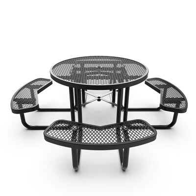 Flash Furniture Creekside Outdoor Picnic Table with Mesh Seats and Umbrella Hole, Black (SLFEMR46BK)