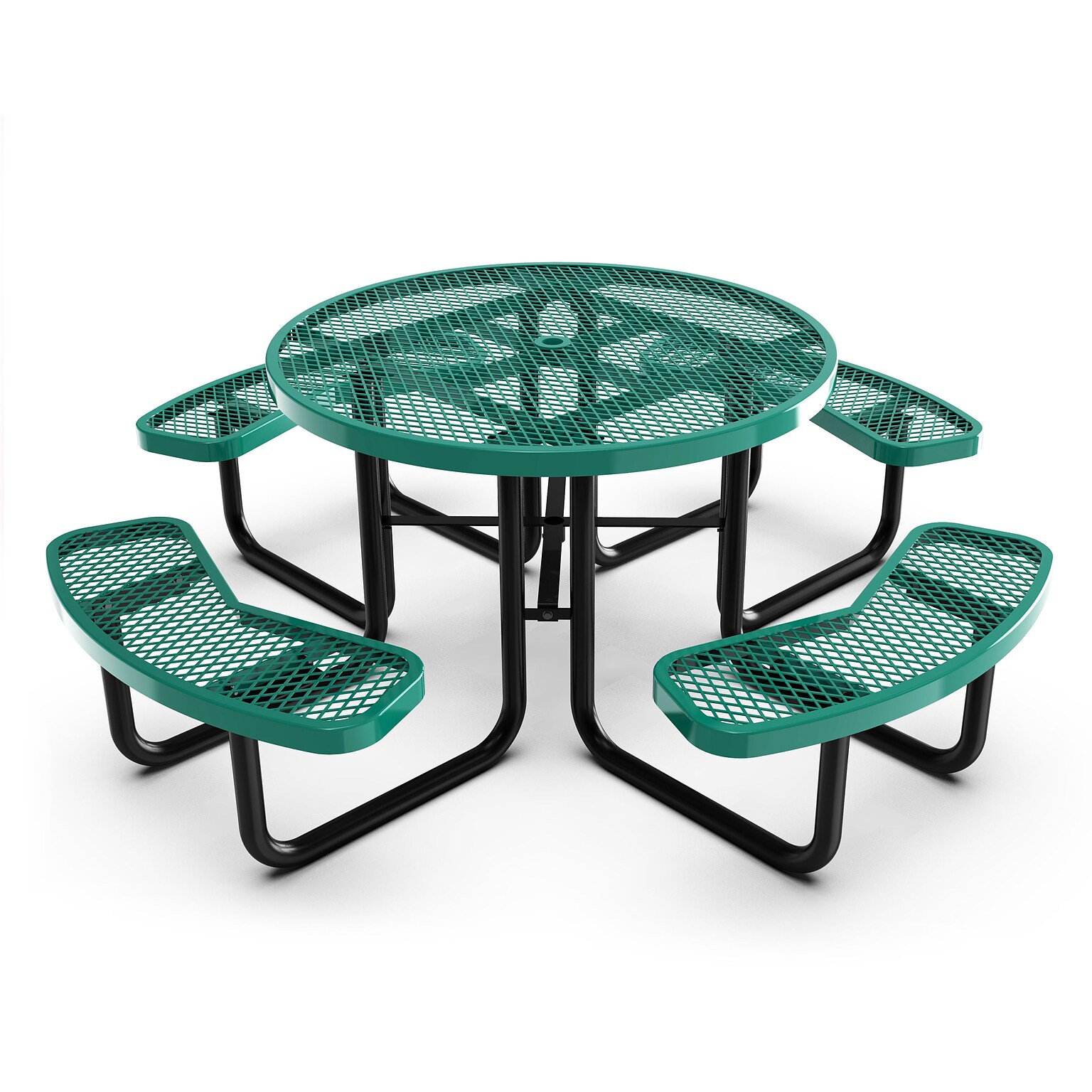Flash Furniture Creekside Outdoor Picnic Table with Mesh Seats and Umbrella Hole, Green (SLFEMR46GN)