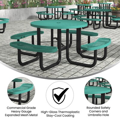Flash Furniture Creekside Outdoor Picnic Table with Mesh Seats and Umbrella Hole, Green (SLFEMR46GN)