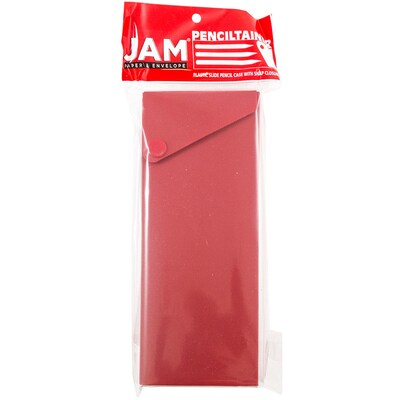 JAM Paper Plastic Sliding Pencil Case Box with Button Snap, Red (2166513299)