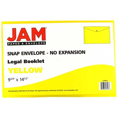 JAM Paper® Plastic Envelopes with Snap Closure, Legal Booklet, 9.75 x 14.5, Yellow, 12/Pack (34830YE)