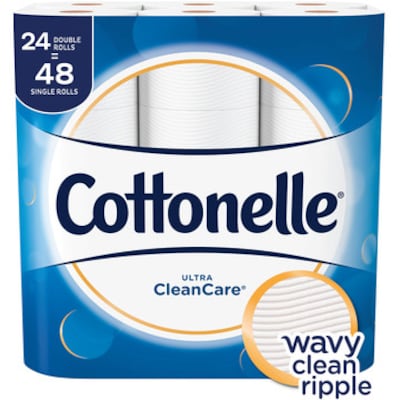 Cottonelle Ultra CleanCare Toilet Paper, 1-Ply, White, 24 Double Rolls (47766)