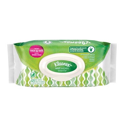 Kleenex Wet Wipes Sensitive With Aloe and Vitamin E for Hands and Face, Flip-Top Pack, 48 Wipes/Pack (47781)