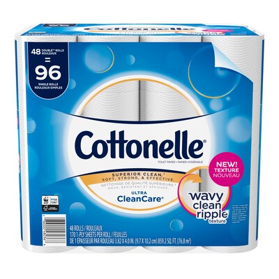 Cottonelle Ultra CleanCare Toilet Paper, Strong Bath Tissue, 48 Double Rolls (48036)